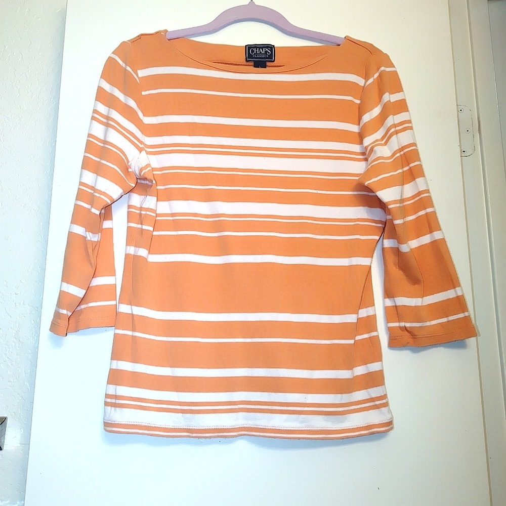 Chaps Orange and white Striped top, Size Large